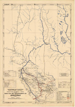 Figura 8. Mapa vial del Departamento del Amazonas. ARG. Colección cartográfica Iglesias Brage. Sig. IB 253