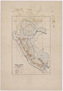 Figura 9. Mapa del Perú: viajes realizados por el Teniente coronel Iglesias con ocasión del IV Centenario del Descubrimiento del Río Amazonas. ARG. Colección Cartográfica Iglesias Brage. Sig. 