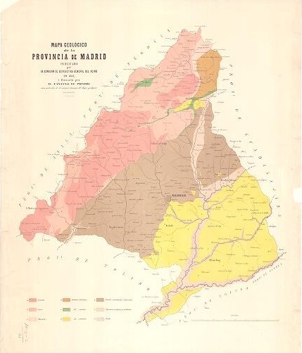 Mapa con la geologia de Madrid de 1861.