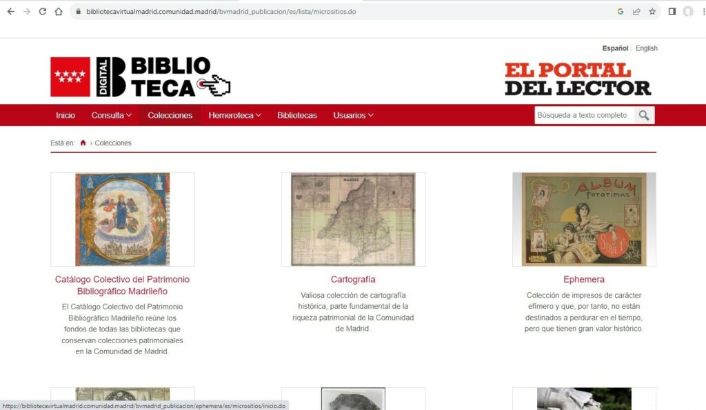 Figuras 16-17. Micrositio Cartografía, BDM. Fuente: Biblioteca Digital de Madrid.
