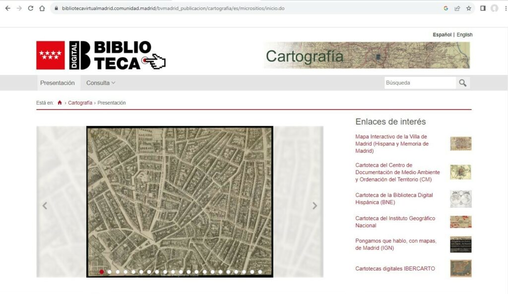 Figuras 16-17. Micrositio Cartografía, BDM. Fuente: Biblioteca Digital de Madrid.