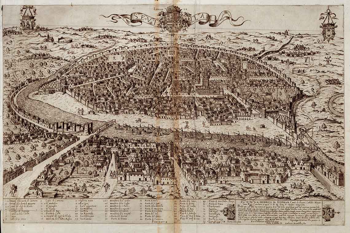 Figura 1. Sevilla, grabado de Ambrogio Brambilla, Roma, Pietro de Nobili, 1585. Fuente: Biblioteca Nacional de España (Madrid), Inv. 19628 bis. Figura 1. Sevilla, grabado de Ambrogio Brambilla, Roma, Pietro de Nobili, 1585. Fuente: Biblioteca Nacional de España (Madrid), Inv. 19628 bis.