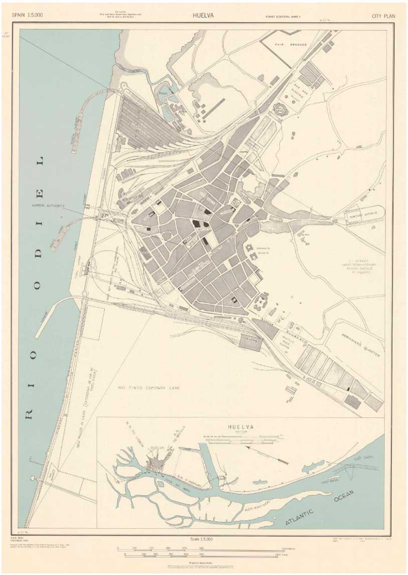 Imagen del mapa Huelva city plan, datado en el año 1943, de Princeton University Library.