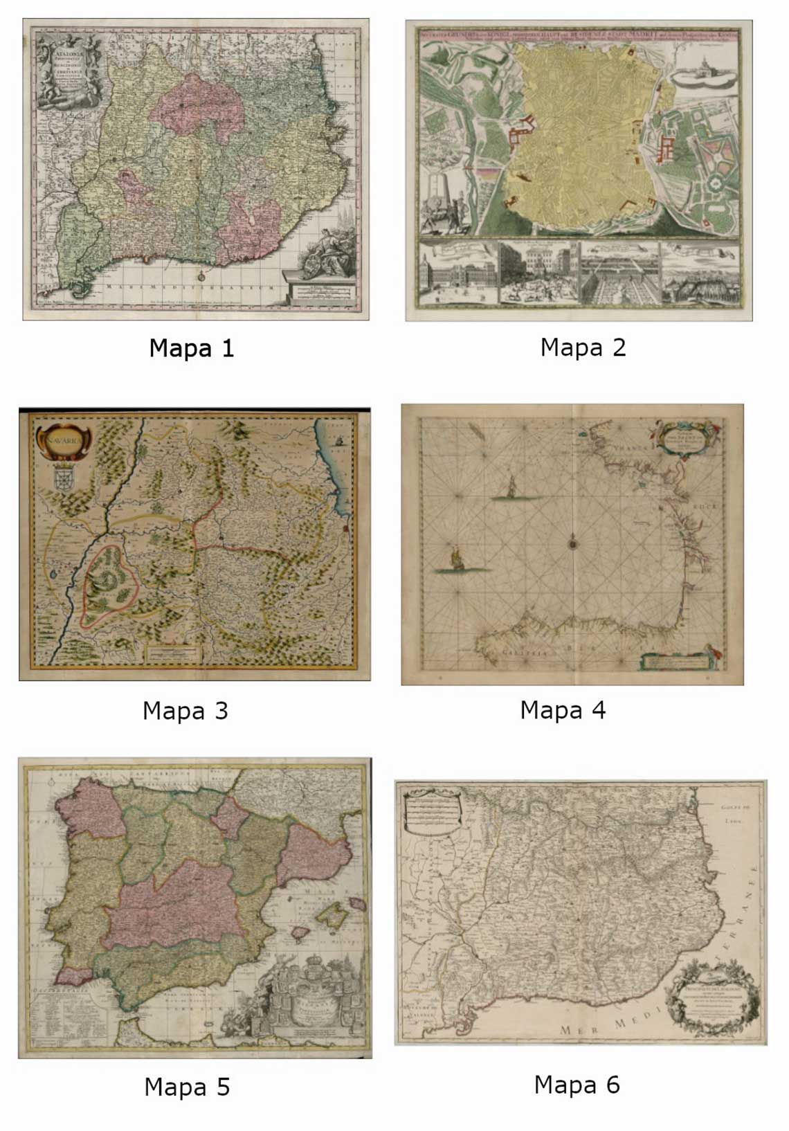 Figura 2. Mapas utilizados en las sesiones de cartografía antigua. Fuente: Depósito Digital de Documentos de la Universitat Autònoma de Barcelona.