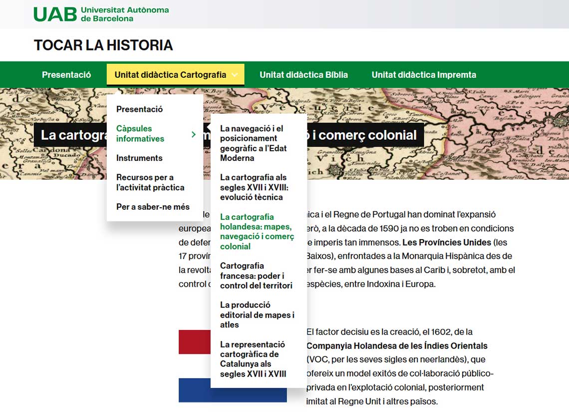 Figura 7. Ejemplo de una parte de cápsula informativa y menús. Fuente: Universitat Autònoma de Barcelona (pendiente de publicar).
