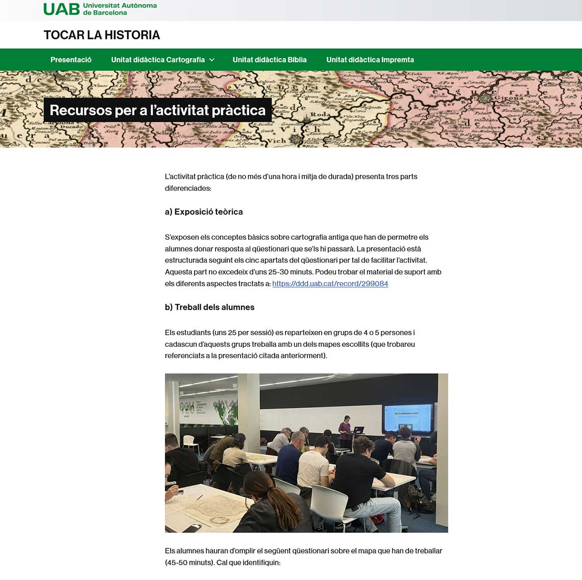 Figura 8. Ejemplo de página de Recursos de la actividad práctica. Fuente: Universitat Autònoma de Barcelona (pendiente de publicar).