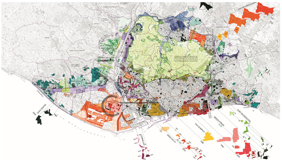 Representació cartogràfica de la complexitat del planejament urbanístic vigent (Font: AMB) Representació cartogràfica de la complexitat del planejament urbanístic vigent (Font: AMB)
