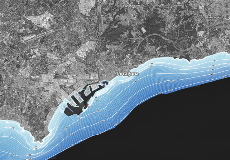 Morfologia de la zona costanera (batimetria, ortoimatge i línia de costa de Tarragona).