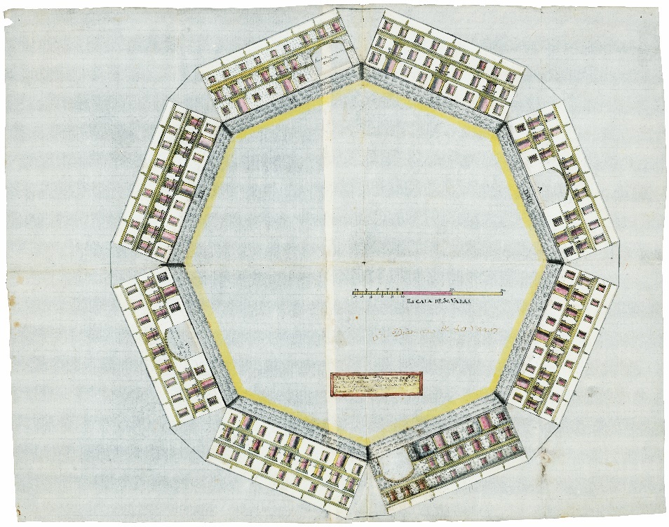 Figura 1. Plaza ochavada de Aguilar de la Frontera (Córdoba). Juan Vicente de Salamanca (1806). Fuente: ADM, plano nº 4 Figura 1. Plaza ochavada de Aguilar de la Frontera (Córdoba). Juan Vicente de Salamanca (1806). Fuente: ADM, plano nº 4