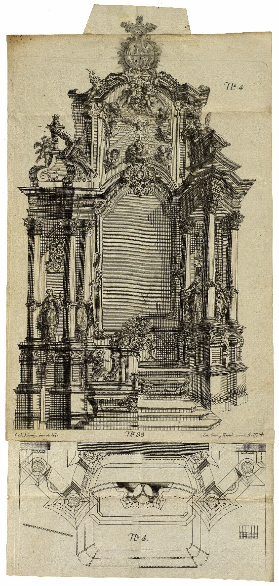Figura 4. Proyecto de retablo para la iglesia del monasterio de Santa María de Huerta (Soria). Siglo XVIII. Fuente: ADM, plano nº 465 Figura 4. Proyecto de retablo para la iglesia del monasterio de Santa María de Huerta (Soria). Siglo XVIII. Fuente: ADM, plano nº 465