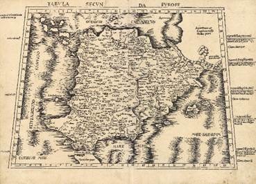 Figura 4. Tabula Secunda Europe. Martin Waldseemüller, 1513. Fuente: Fondos cartográficos del IGN, 32-D-47.
