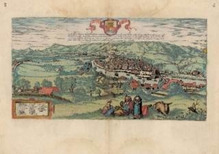 Figura 8. Bilvao, en Civitates Orbis Terrarum. Georg Braun; Franz Hogenberg, 1575. Fuente: Fondos cartográficos del IGN, 13-C-66.