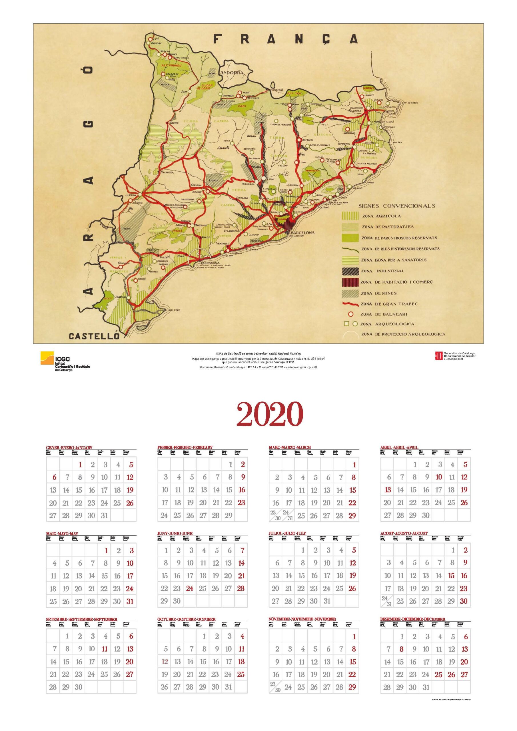 Mapa que acompanya l’estudi El Pla de distribució en zones del territori català: Regional Planning encarregat per la Generalitat de Catalunya a Nicolau M. Rubió i Tudurí que el publicà juntament amb el seu germà Santiago el 1932
